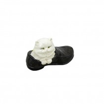 FIGURINE-White Cat Sitting in Black Loafer