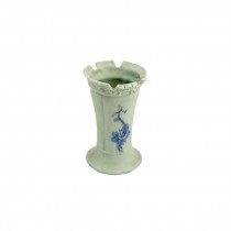 VASE-White W/Blue Press Leaf Design & Scroll Design on Edge