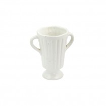 VASE-White Glazed Urn W/Vertical Ribs & Handles