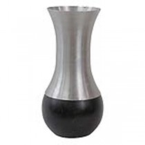 VASE-12"BLK WOOD/ALUM NECK-TUL