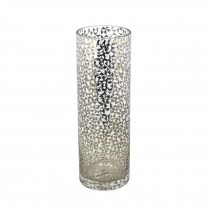 VASE-Tall Clear Glass Cylinder W/Gold Geometric Design