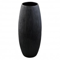 VASE-Tall Oval Shaped Black Wood W/Vertical Ridges