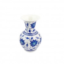 VASE-White W/Blue Flowers & Flared Edge