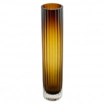 VASE-Tall Ribbed Amber Glass