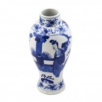 VASE-Ceramic-Blue & White W/Asian Woman
