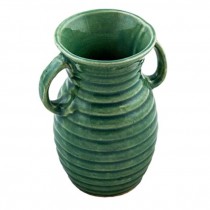 VASE-MCCOY-GRN GLAZE-RIB-HANDL