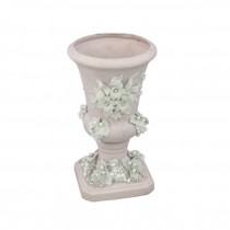 VASE-Pale Pink China Urn W/3 Dimensional Flowers & Leaves
