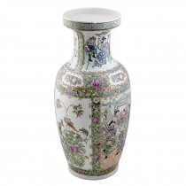 VASE- Tall Asian Inspired Ceramic-Pink Lotus Flowers Throughout