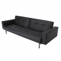 SOFA-BLACK LEATHER-CONVERTABLE