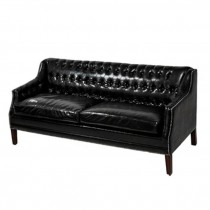 SOFA-BLACK LEATHER-TUFTED-NAIL