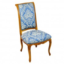 CHAIR-SIDE-BLUE DAMASK-WOODEN