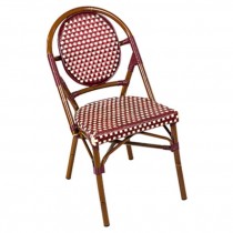 CHAIR-SIDE RED/TAN FAUX BAMBOO