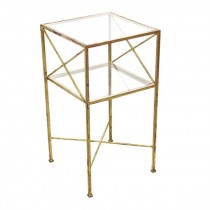 SIDE TABLE-Square Gold Leaf W/Open Shelve & Stretcher