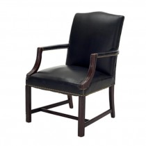 OFFICE CHAIR-Black Leather Straight Back W/Nail Heads