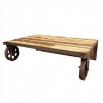 TABLE-CONSOLE-WOOD SLATS/WHEEL