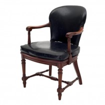 OFFICE CHAIR-Arm-Black Leather W/Stationary Wood Frame