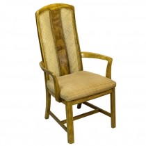 CHAIR-Arm-Tan Seat W/Caning on Back W/Fruitwood Frame