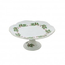 CAKE STAND-HOLLY-W/GOLD RIM
