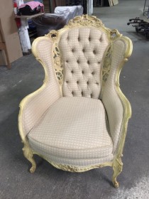 Beige Tufted Wing Chair-