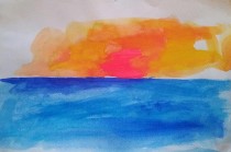 Painting Red Sun On Horizon