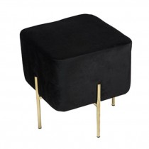 Sq Blk Plush Ottoman/Gold Leg