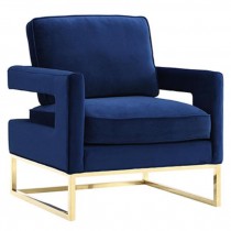 CLUB CHAIR-Modern Navy Velvet Chair/Gold