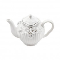 Wht Porcelain Teapot W/Flowers