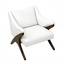 Arm Chair-Wht Leather & Wood