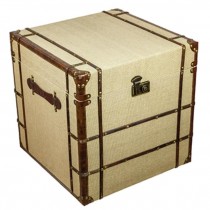 Sq Linen Trunk  W/Brwn Leather