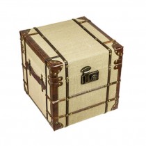 Lrg Sq Linen Trunk W/Leather