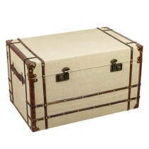 Lrg Linen Trunk W/Leather