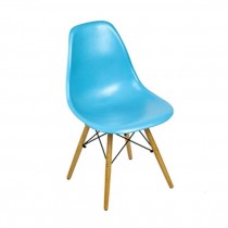 Blue Molded Plastic Chair/Wood