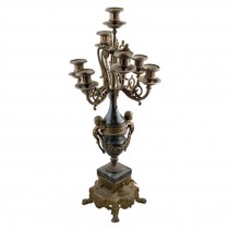 Candleabra-Blk/Grn Marble & Brass