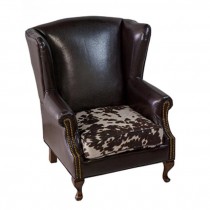 Brwn Leather Chair W/Cowhide