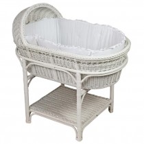 White Wicker Bassinet W/Stand-Vintage