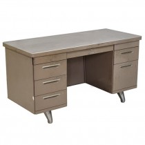 Vintage Beige Steel Desk/Wood Grain Top