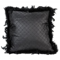 Pillow-Black Diamond Pattern W/Feather Trim