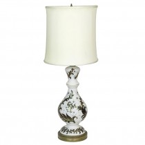 TABLE LAMP-White W/Black & Gold Leaves