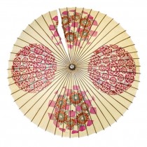 PARASOL-Vintage White W/4 Pink Circles Of Flowers