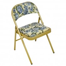 CHAIR-Folding-Blue and Yellow Floral Fabric W/Gold Frame
