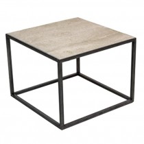 TABLE- End-Square Dark Metal Frame W/Light Stone Colored Top