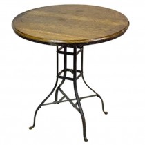TABLE-Cafe/Vintage Oak Table W/Iron Metal Base