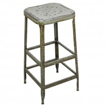 STOOL-Backless Vintage Metal Industrial Stool/Distressed Cream