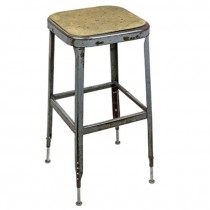 STOOL-Vintage Metal Industrial Shop Stool/Gray Distressed