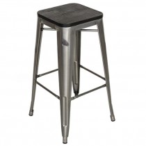 STOOL-Square W/Gunmetal Base & Wood Grain Seat