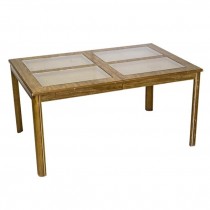 TABLE-Dining W/4 Rattan Cutouts/Glass Top