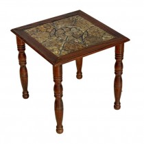 TABLE-End-Square Walnut Finish W/Faux Tile Top (Yellow & Brown)