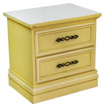 NIGHT STAND-Yellow W/White Accents & Metal Hardware