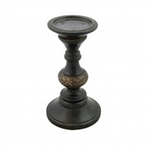 CANDLE HOLDER-TURNED WOOD-BLK/GLD