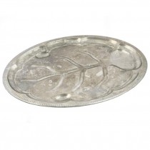 TRAY-Sliver Color/Oval Shape W/Leaf Imprint-